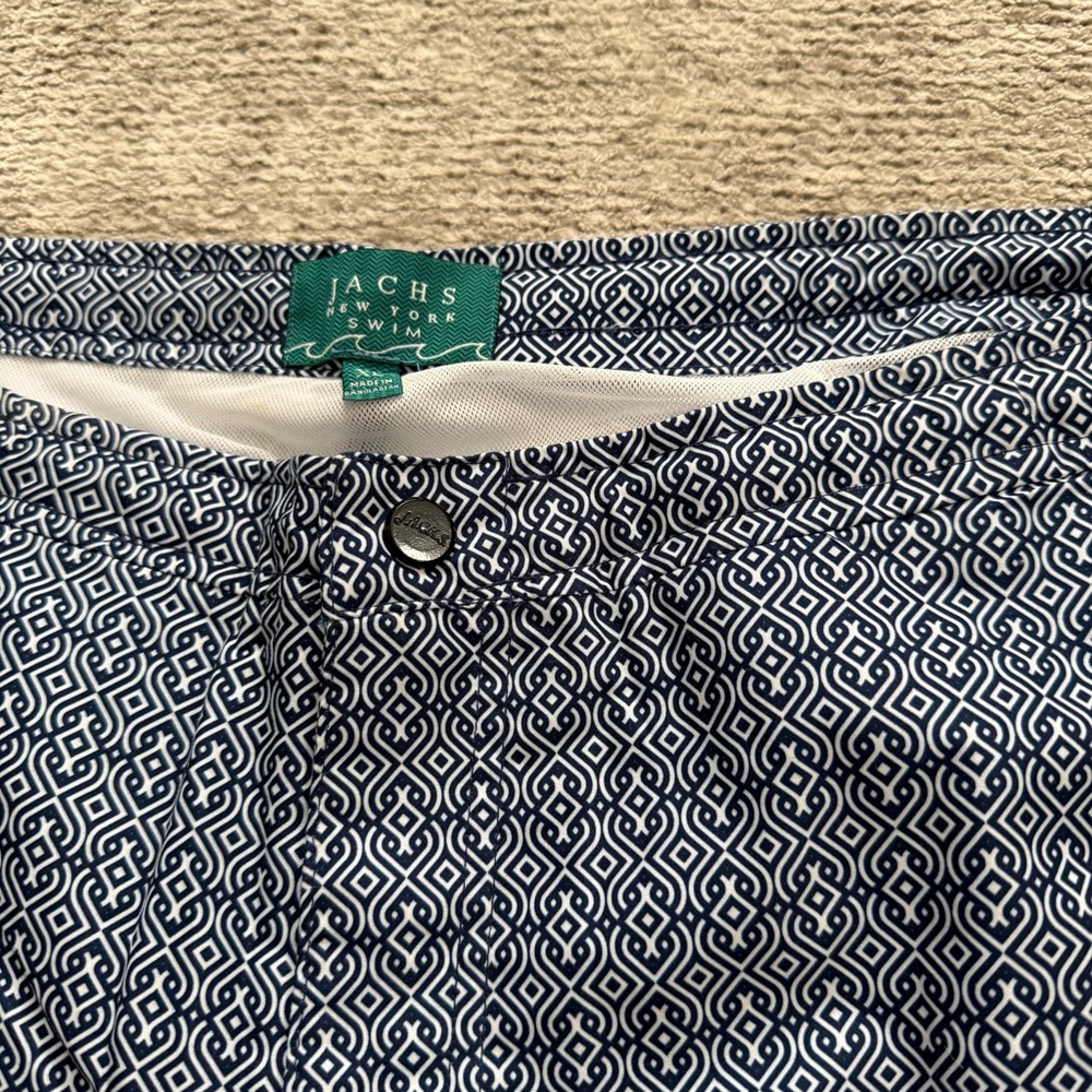 Jachs NY Swim Navy Geometric Print Swim Trunks XL Mesh Lined